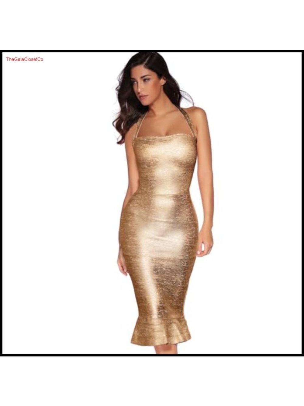 Womens Halter Fishtail Bandage Midi Bodycon Party Dress Sleeveless